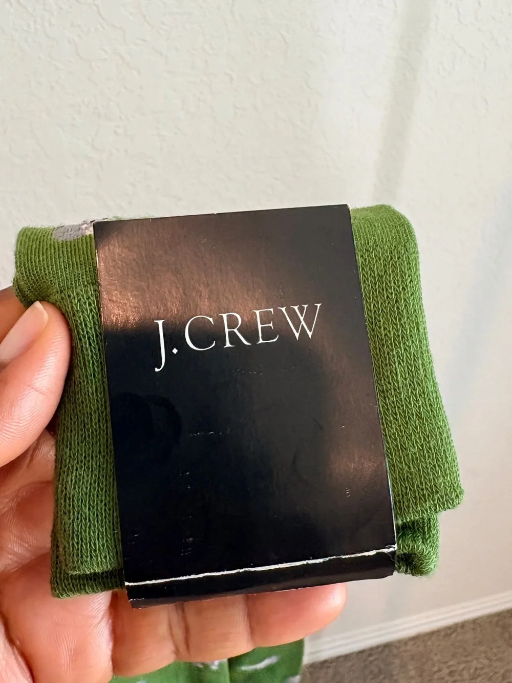 J. Crew Green Crew Socks with Gray Bear Motif